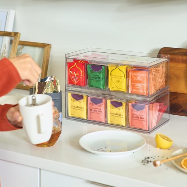 iDesign XL Tea Bag Organizer, 4-Section Clear Stackable, 4-Pack | For Counter, Storage Drawer, For Cabinet - Image 3