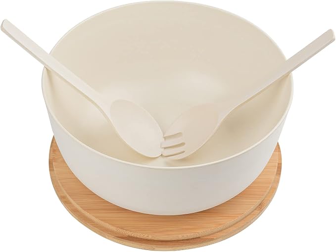 LOVYANXUE Bamboo Fiber Salad Bowl with Servers Set Large 9.8inches Nature Bamboo Mixing Bowl with Servers with Lid Spoon and Fork for Fruits,Salads and Vegetables - Image 8