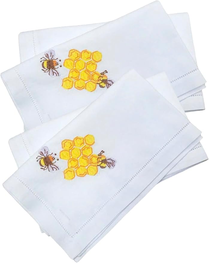 – Embroidered Cloth Napkins, Set of 6 – Yellow Bee & Hive Design – 20x20 Hemstitch Cotton Table Napkins – Machine Washable, Ideal for Daily Use, Weddings & Gifts - Image 8
