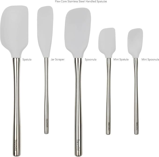 Tovolo Stainless Steel Handled Silicone Spatula Set of 5 Oyster Gray, Dishwasher Safe Kitchen Spatula Set for Cooking Baking, Non Toxic BPA Free Silicone Spatula set with Metal Steel Handle - Image 3
