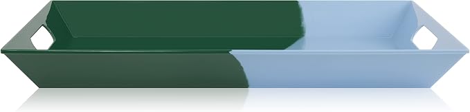 Melamine Serving Tray with Handles, Chip and Break-Resistant, Durable and Kid-Friendly Food Tray for Indoor and Outdoor, Dishwasher Safe(Green/Sky Blue) - Image 2