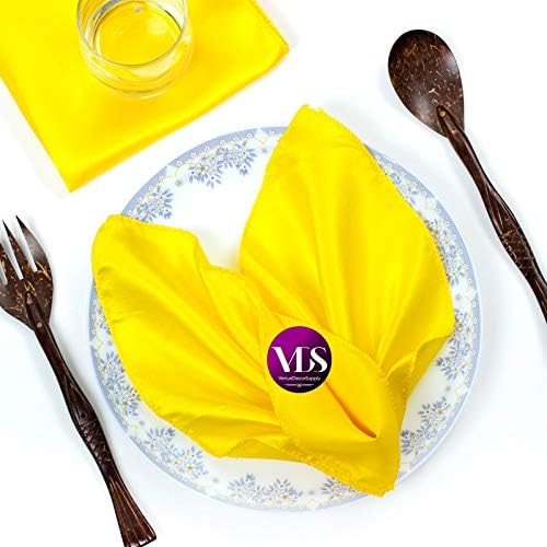 VDS - 125 Pieces | Satin Napkins 12 x 12 Inch Square | Kitchen & Dinner Table Napkins Cloths Handkerchief for Restaurant Bistro Wedding Christmas Birthday Party Dinner Decoration (Yellow) by VDS