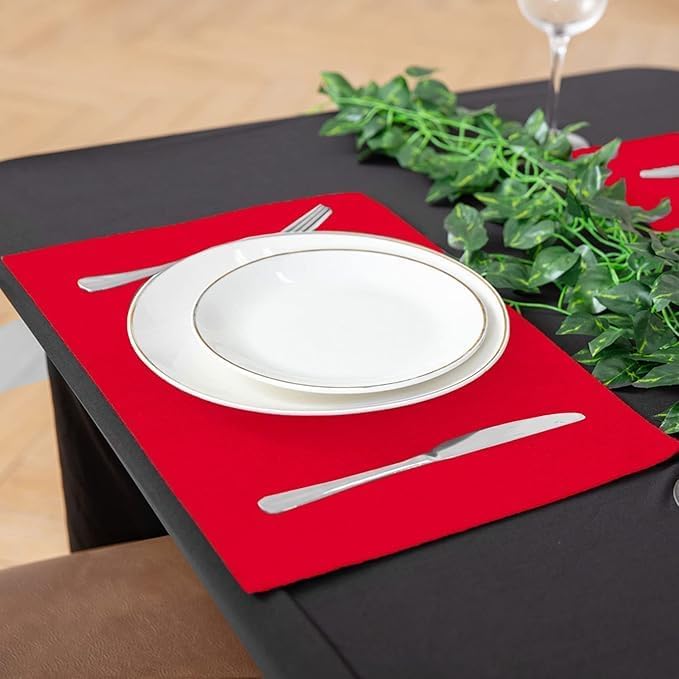 Cloth Placemats Set of 8, Linen Type Fabric Placemats Machine Washable Heat Resistant Placemats Wrinkle Free Thick Polyester Kitchen Place Mats for Dining Table (Red) - Image 2
