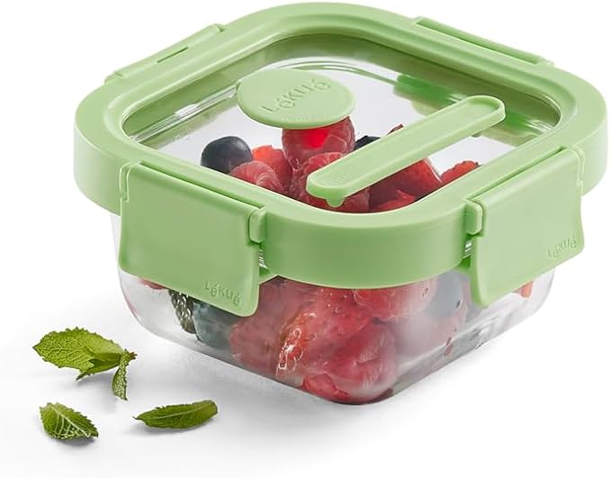 Lékué Square Glass Food Container with Airtight Lid & Steam Valve - 17oz - Borosilicate Glass & 100% Platinum Silicone Lidded Dish for Storage and Cooking - Microwave, Freezer & Dishwasher Safe - Image 2
