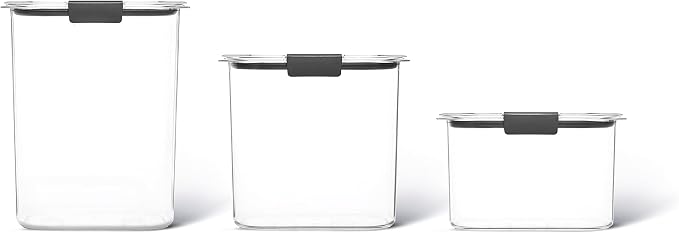 Rubbermaid Brilliance Plastic Food Storage Pantry Baking Set, 3 Containers with Lids (6 Pieces Total), BPA-Free, Clear - Image 7