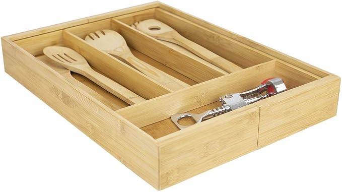 Home Basics Natural Expandable Organizer, Premium Cutlery and Utensil Tray-Pure Bamboo, Adjustable Kitchen Drawer Divider or Makeup by HomeBasics