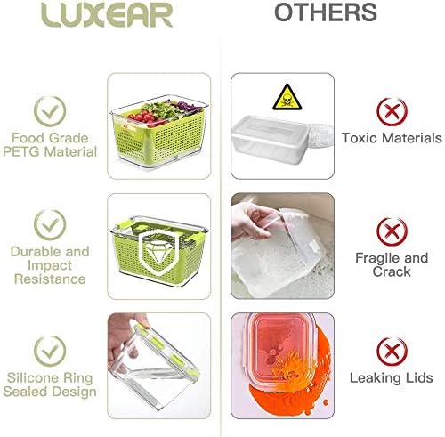 LUXEAR Fresh Container, 3PACK Produce Saver Container BPA Free Fridge Organizer for Vegetable Fruit and Salad Partitioned Food Storage Container with Vents Stay Fresh Containers Not Dishwashers Safe - Image 8