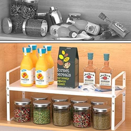 Jojocross Expandable Stackable Spice Rack Cabinet Shelf Organizer in Cabinets Shelves Kitchen Cupboard Organization Stack up Racks Pantry Countertop Storage Medium/White 2 Packs - Image 5