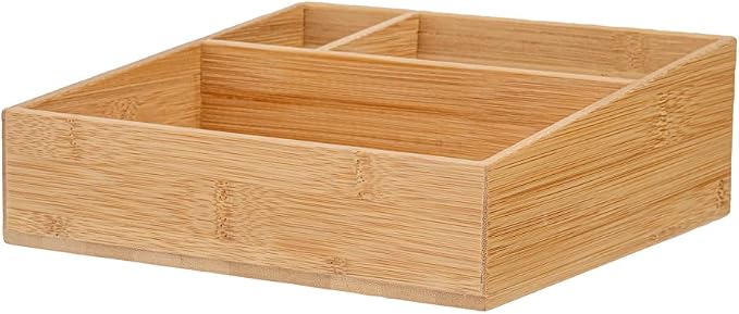 Restaurantware-8.3 x 8.3 x 2 Inch Coffee Condiment Organizer, 1 Square Creamer Organizer - 3 Compartments, Break-Resistant, Bamboo Coffee Accessory Caddy, Won't Chip, For Sugar Packets And Creamers - Image 2