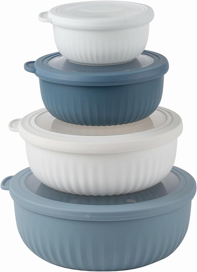 COOK WITH COLOR Prep Bowls with Lids- Wide and Deep Nesting Plastic Small Mixing Bowl Set with Lids, 8 Piece Set - Wide Bowls, Blue/Grey by CookwithColor