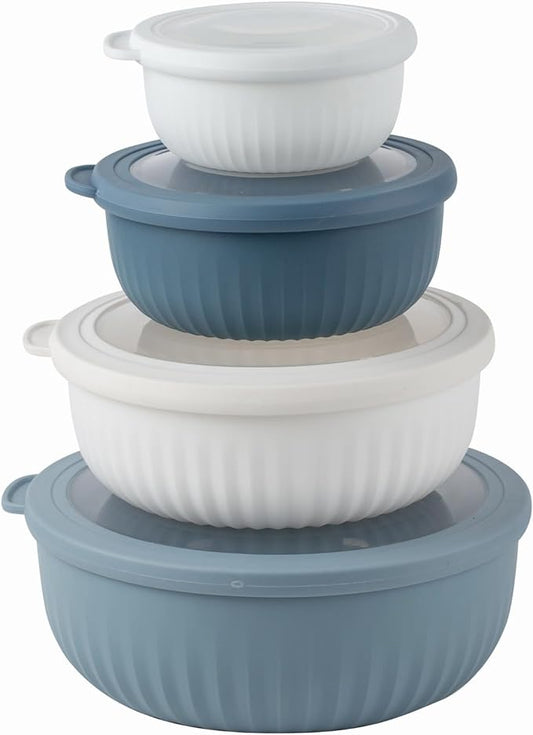 COOK WITH COLOR Prep Bowls with Lids- Wide and Deep Nesting Plastic Small Mixing Bowl Set with Lids, 8 Piece Set - Wide Bowls, Blue/Grey by CookwithColor