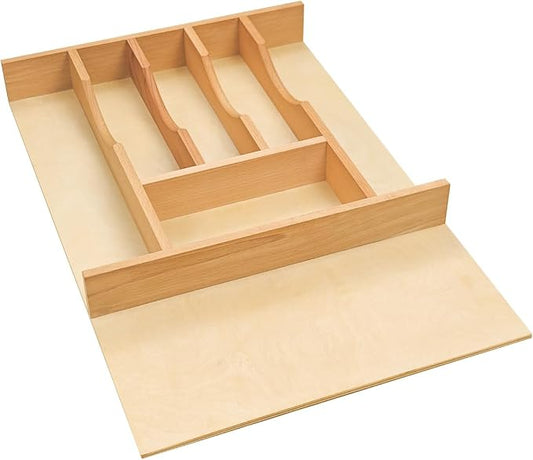 Silverware Drawer Organizer - Trim-to-Fit with Adjustable Dividers for Kitchen Utensil Storage, Beech Wood Frame with 11 Sizes (14.63" W x 22" D) by Unknown