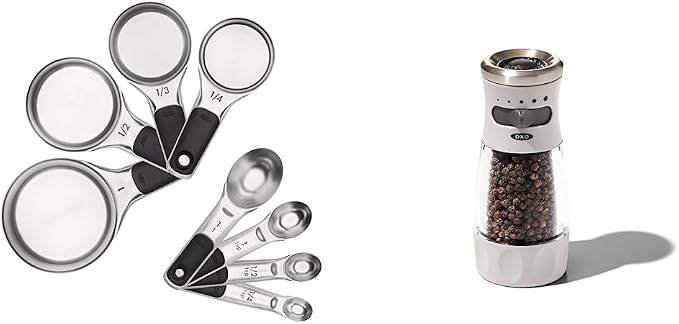 OXO Good Grips 8 Piece Stainless Steel Measuring Cups and Spoons Set & Good Grips Contoured Mess-Free Pepper Grinder by Unknown