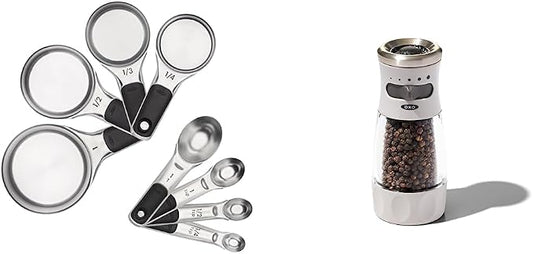 OXO Good Grips 8 Piece Stainless Steel Measuring Cups and Spoons Set & Good Grips Contoured Mess-Free Pepper Grinder by Unknown
