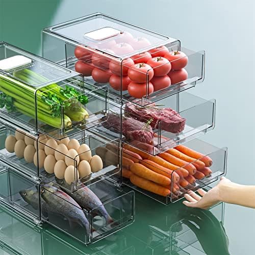 YekouMax Pantry Organizers and Storage Bins, Refrigerator Organizer, Plastic Stackable Storage Bins with Drawers, Pull-Out Cabinet Containers for Fridge Kitchen Office (2 PACK, Extra Large & Medium) by YekouMax