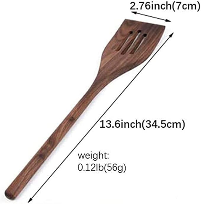 5-Piece Walnut Wooden Kitchen Utensil Set, Traditional, Black Walnut Spoon, Slotted Spoon, Spaghetti Server, Spatula, 2 Slotted Spatula - Image 5