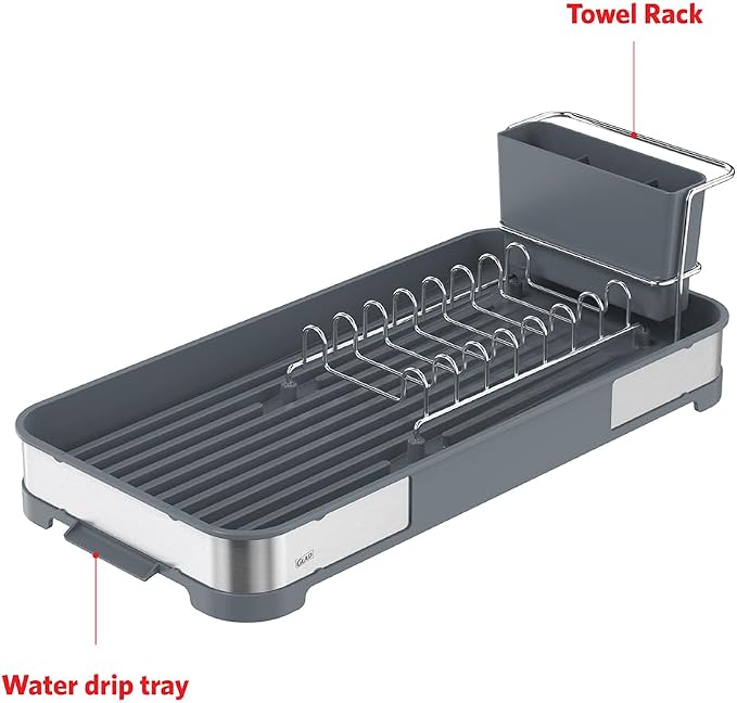 Glad Stainless Steel Dish Drying Rack - Small Space Saving Dish Drainer with Removable Cutlery Holder, Drain Spout, and Towel Bar - Rust-Resistant Metal Rack for Kitchen Countertops, (8”W x 17.5”L) - Image 3