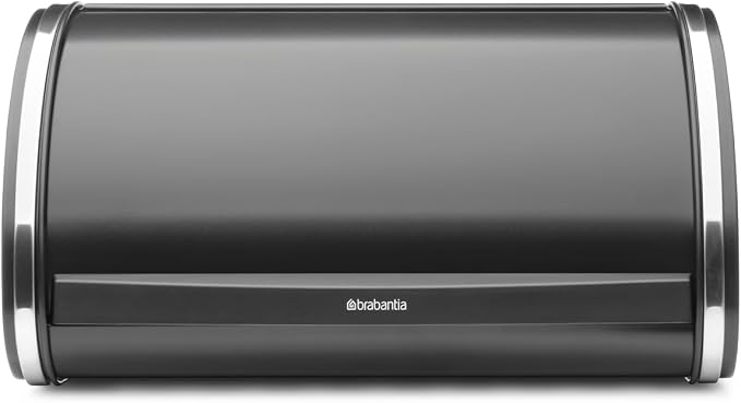 Brabantia Roll Top Bread Box | Medium | Matt Black | Large Metal Front Opening Bread Store for Kitchen Countertop | Partly Flat Top for Extra Storage, Magnet Closing Lid | Fits 1 Loaf by Unknown