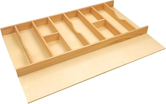 Silverware Drawer Organizer - Trim-to-Fit with Adjustable Dividers for Kitchen Utensil Storage, Beech Wood Frame with 11 Sizes (33" W x 22" D) by Unknown