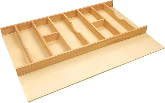 Silverware Drawer Organizer - Trim-to-Fit with Adjustable Dividers for Kitchen Utensil Storage, Beech Wood Frame with 11 Sizes (33" W x 22" D) by Unknown