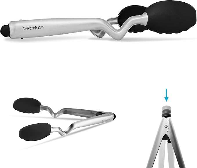 Dreamfarm Clongs Grippy Silicone & Stainless Steel Kitchen Cooking Tongs with Click-Lock Open & Close - 9" Black | Stainless steel, strong-grip non-stick safe tips, one-handed button lock open and close, sit-up handles for mess free benches - Image 3