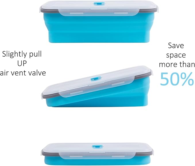 Extra Large Collapsible Food Storage Containers with Lid & Air Vent, 81 oz, 4 Pack, XXL Collapsible Marinade Container BBQ Prep Foldable Silicone Containers, Microwave Freezer Dishwasher Safe, Blue - Image 5