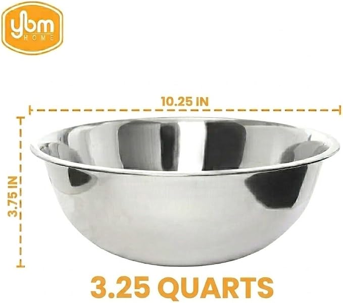 YBM HOME 3.25 Quart Stainless Steel Premium Mixing Bowl – Heavy Duty Deep Prep Bowl for Baking, Cooking, Dough Mixing, Salad Serving & Commercial Kitchen Use - Image 6