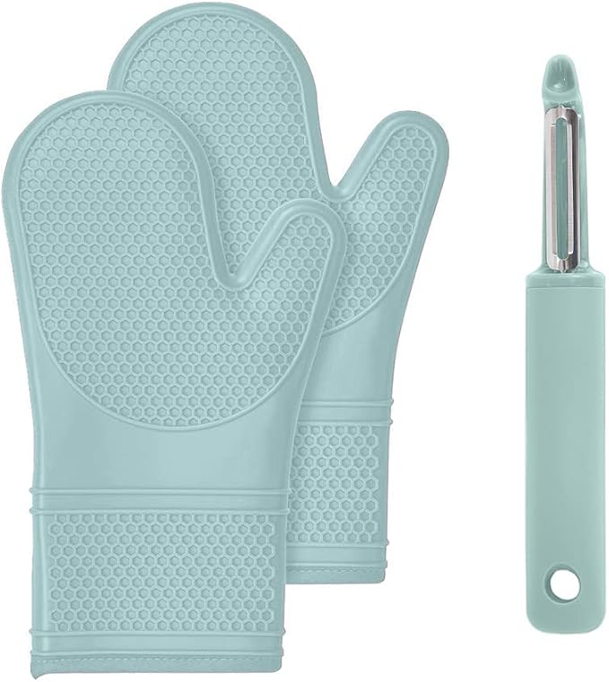 Gorilla Grip Silicone Oven Mitts Set of 2 and Vegetable Peeler, Both in Mint Color, Oven Mitts Have Soft Quilted Lining, Peeler Has Swivel Blade, 2 Item Bundle by Unknown