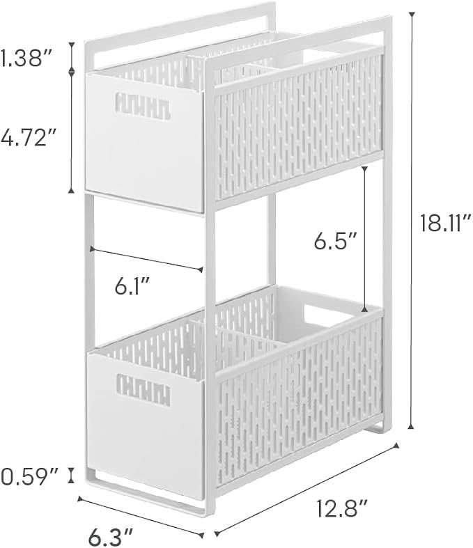 YAMAZAKI Home 2-Tier Storage Basket, Under-Sink Storage, ABS Plastic, White | Two-tier sliding baskets organizer rack designed for pantry or under-sink storage. Sturdy organization. - Image 8