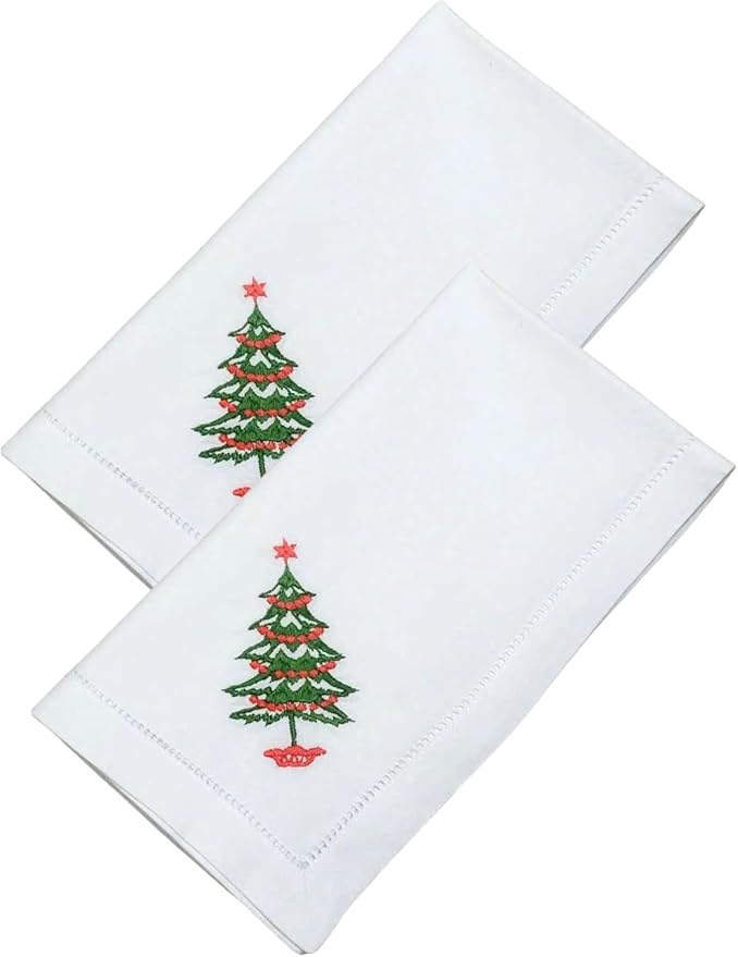 Embroidered Cloth Napkin Christmas Tree Cotton Napkins Set of 6, 20 x 20 Hemstitch Table Napkins, Machine Washable, Daily & Holidays, Great Gift Ideas by Unknown