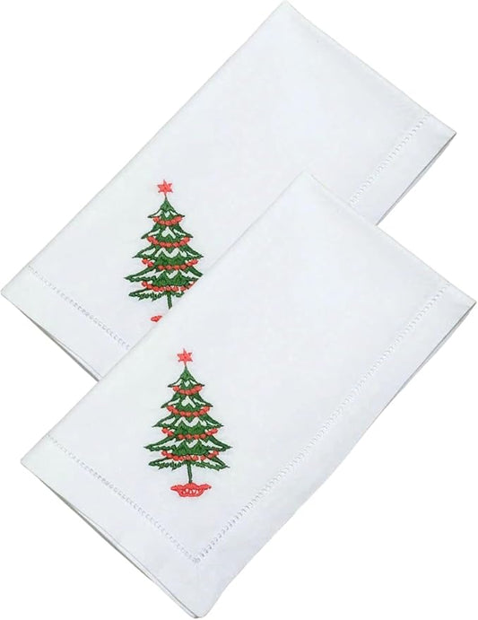 Embroidered Cloth Napkin Christmas Tree Cotton Napkins Set of 6, 20 x 20 Hemstitch Table Napkins, Machine Washable, Daily & Holidays, Great Gift Ideas by Unknown