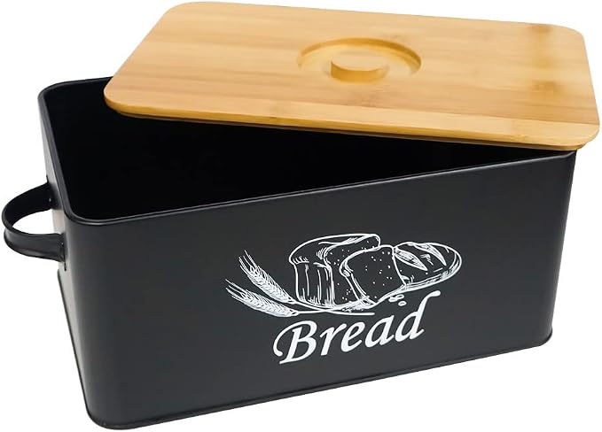 SOTECH Bread Box with 3pcs Jars Coffee Sugar Tea for Kitchen Countertop White Metal Bread Box with Bamboo Board Cover Pastry Storage Container Set Kitchen decor (Black box) - Image 5