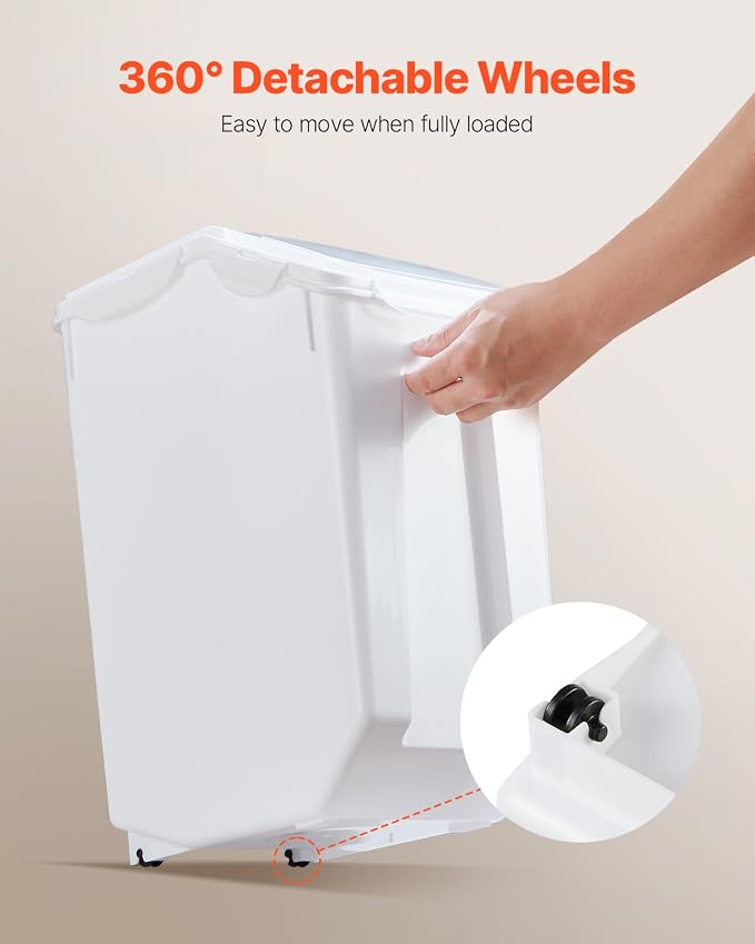 VEVOR Rice Storage Container, 3.5Gal/15Lx2 + 4.5Gal/20Lx2 Large Dog Food Dispenser Bin, Kitchen Ingredient Grain Cereal Bin, Pet food Containers with Wheels, 4 Measuring Cups, Airtight Lid, 4 Pack - Image 6