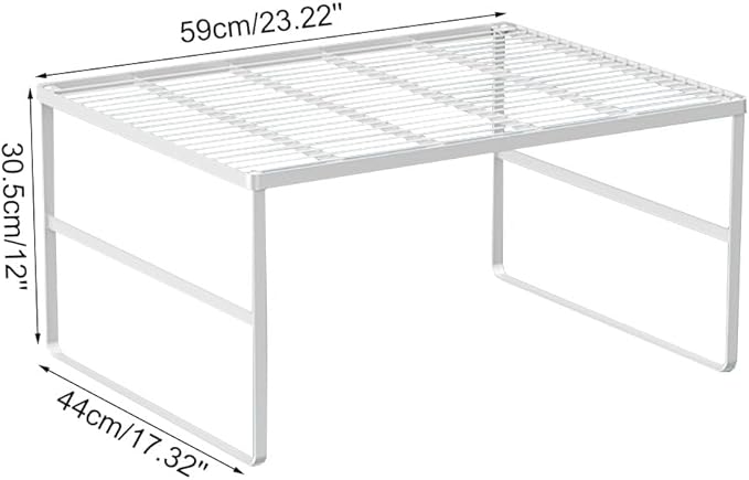 Kitchen Cabinet Storage Shelf Stackable Wire Spice Rack Organizer Heavy Duty Space Saver for Bathroom Bedroom Closet Laundry Room Office Countertop - White, Pack 1 - Image 2