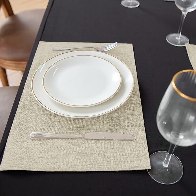 Cloth Placemats Set of 8, Linen Type Fabric Placemats Machine Washable Heat Resistant Placemats Wrinkle Free Thick Polyester Kitchen Place Mats for Dining Table (Beige) - Image 4