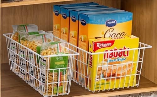 Redrubbit Wire Storage Baskets, Large Farmhouse Metal Freezer Basket Storage Organizer Bins with Handles for Kitchen Cabinets, Pantry, Closets, Bedrooms, Bathrooms, Set of 6, White - Image 7