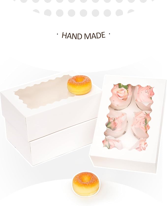 qiqee Auto-pop Up Cupcake Boxes with Window White 100PCS 6 Count Cupcake Box 9.4"x6.1"x3" Cupcakes Carrier, 6 Cupcake Containers - Image 2