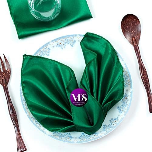 VDS - 150 Pieces | Satin Napkins 12 x 12 Inch Square | Kitchen & Dinner Table Napkins Cloths Handkerchief for Restaurant Bistro Wedding Christmas Birthday Party Dinner Decoration (Emerald) by VDS