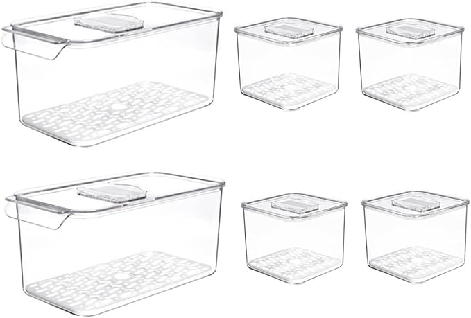 SANNO Produce Saver Containers for Refrigerator - Stackable Kitchen Organizer Keeper Bin, with Removable Drain Tray, Set of 6 by SANNO