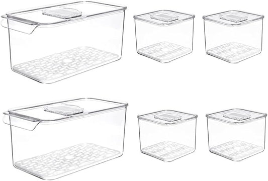 SANNO Produce Saver Containers for Refrigerator - Stackable Kitchen Organizer Keeper Bin, with Removable Drain Tray, Set of 6 by SANNO
