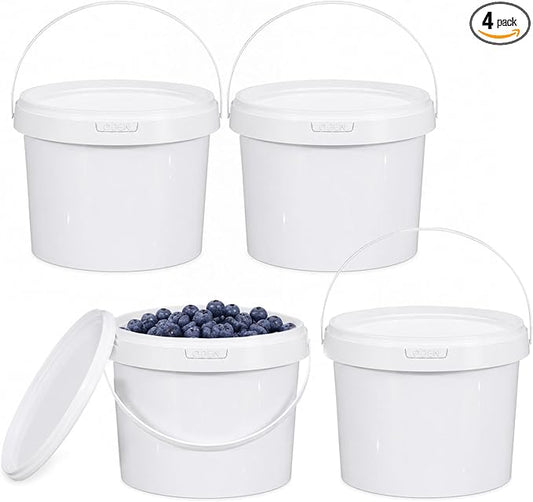 DEMORA 4 Pack 1.6 Gallon Food Grade Storage Buckets with Lids, White | BPA-Free & Stackable, Leakproof Freezer Safe; For Deli, Ice Cream, Meal Prep, Cleaning, Car Wash & Fishing by DEMORA