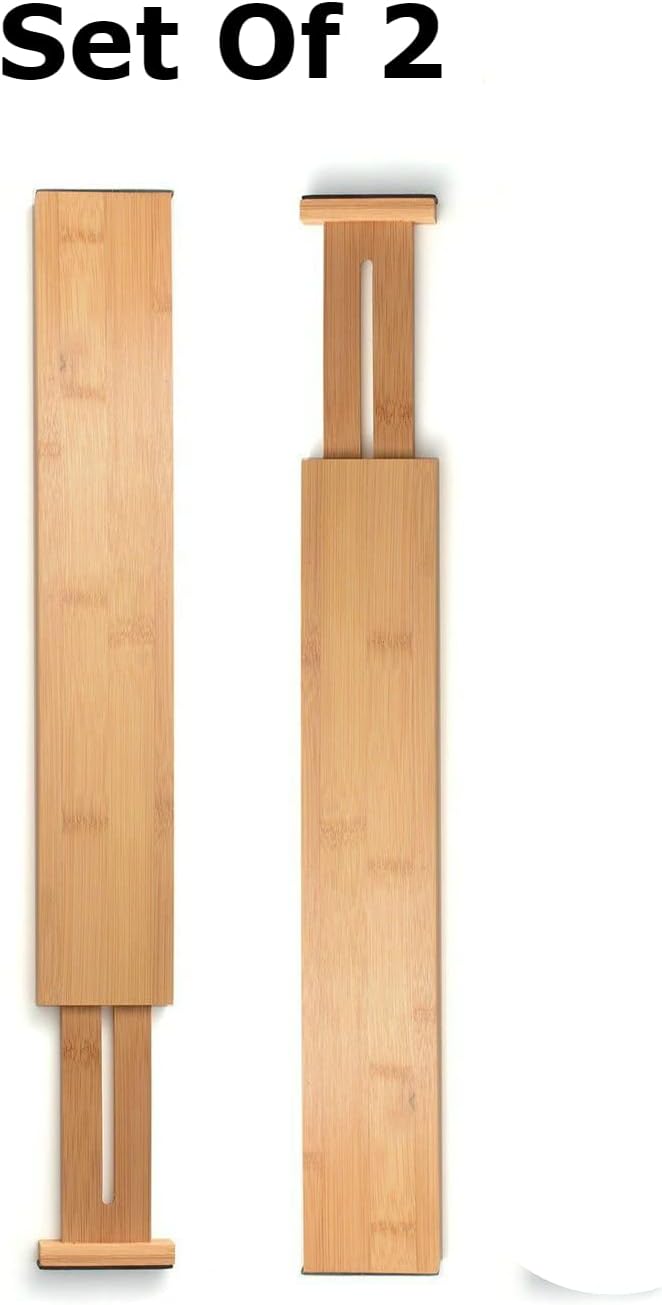 Adjustable Bamboo Drawer Divider Organizers - Fits Large Drawers Sized 17.5" Upto 22"- Expandable Kitchen Drawer Organizer Separators for Utensils, Dresser, Clothes, Bedroom, Bathroom 2-Pack, Natural - Image 8