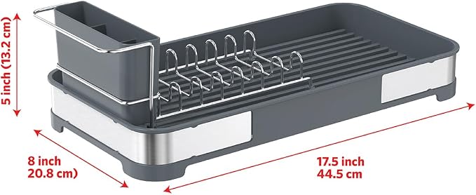 Glad Stainless Steel Dish Drying Rack - Small Space Saving Dish Drainer with Removable Cutlery Holder, Drain Spout, and Towel Bar - Rust-Resistant Metal Rack for Kitchen Countertops, (8”W x 17.5”L) - Image 4