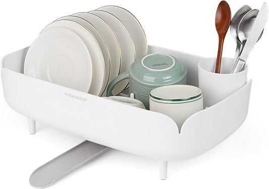 Split-Design Small Dish Drying Rack 9.5'' × 15.9'' × 4.9'' - White | Space-Saving Dish Drainer for Small Kitchen Countertops, Ideal for 1–2 Person Households or as a Secondary Rack by Carrotez