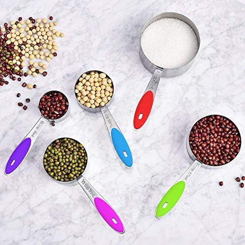 Wildone Stainless Steel Mixing Bowls Set with Airtight Lids, 3 Grater Attachment & Non-slip Bottoms and Multicolor 16 Piece Measuring Cups and Spoons Set - Image 6