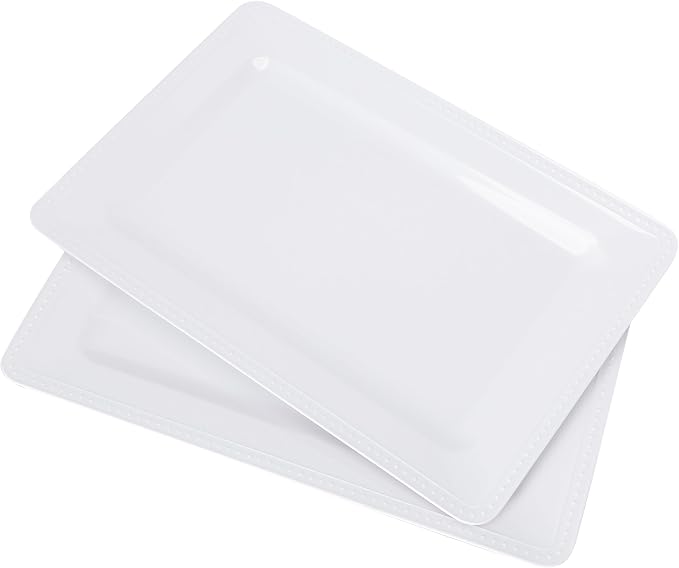 Melamine Large Serving Platter Set for Party Supplies,16"x11" Platters for Serving Food, 2pcs White reusable Serving Tray for Cookie, Fruit, Snack,Party Food Display,Stackable Kitchen CounterTop Tray - Image 5