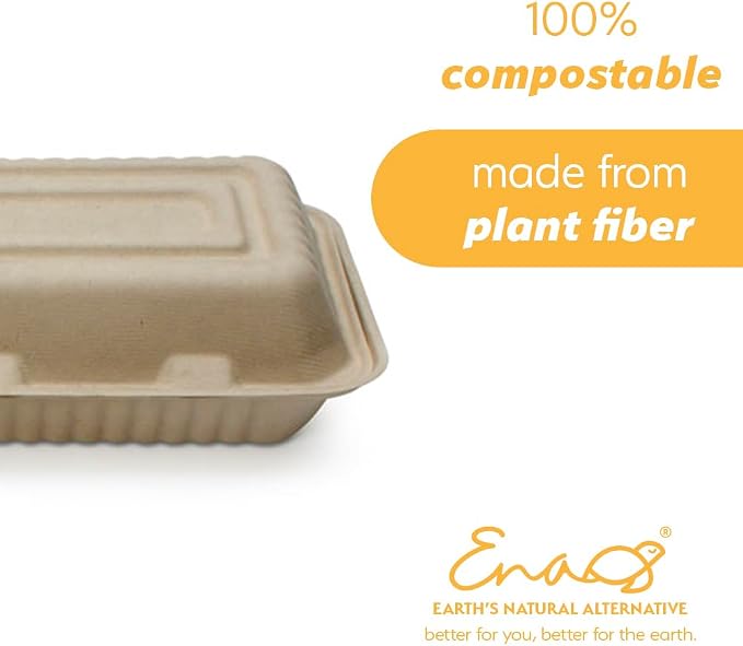 100% Compostable Disposable Food Containers with Lids [9”X6” 50 Pack] Eco-Friendly Take-Out TO-GO Containers, Heavy-Duty, Biodegradable, Unbleached by Earth's Natural Alternative - Image 5