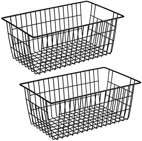 SANNO Freezer Baskets Metal Storage Organizer Bin Basket Wire Storage Basket for Kitchen Pantry Bathroom Large Metal Farmhouse Food Fruit Produce Organizer Bins,black,2 by SANNO