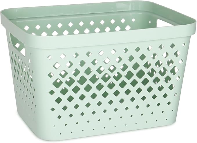 Glad Plastic Storage Basket Set, Value Pack of 6 | Open Storage Bins for Shelves, Bathroom, Pantry, Closet | Nesting Organizer Boxes with Handles, 4 Gallon, Sage - Image 2