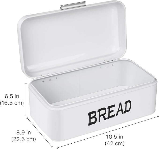 Flexzion Large Vintage Metal Bread Box for Kitchen Countertop, White | Bread Bin Storage Set Includes a White Butter Dish and Stainless Steel Butter Knife - Image 6